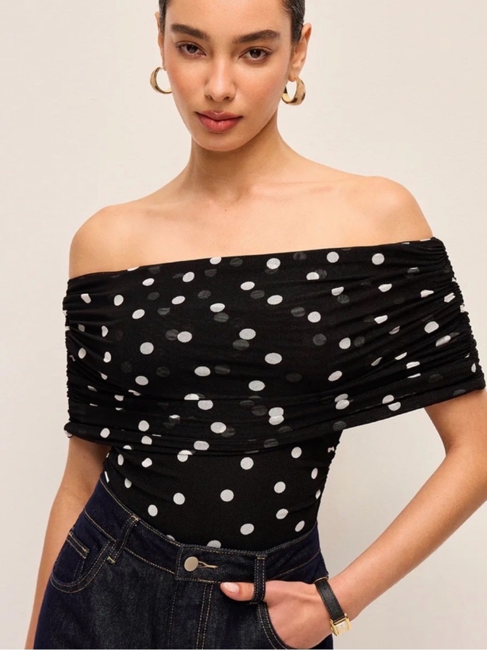 AFRM Polka Dot Off the Shoulder Top
